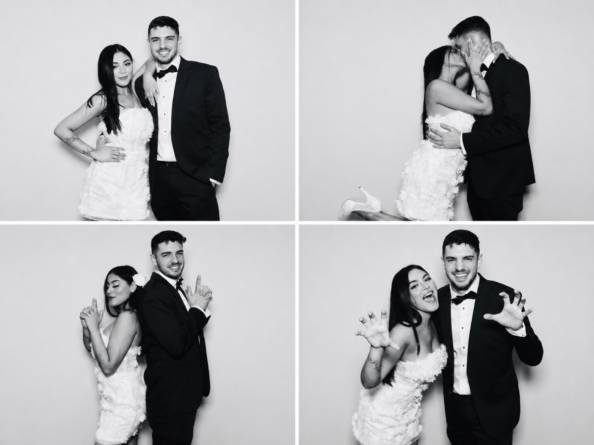 Série de portraits de mariage en noir et blanc avec le Photobooth Glam