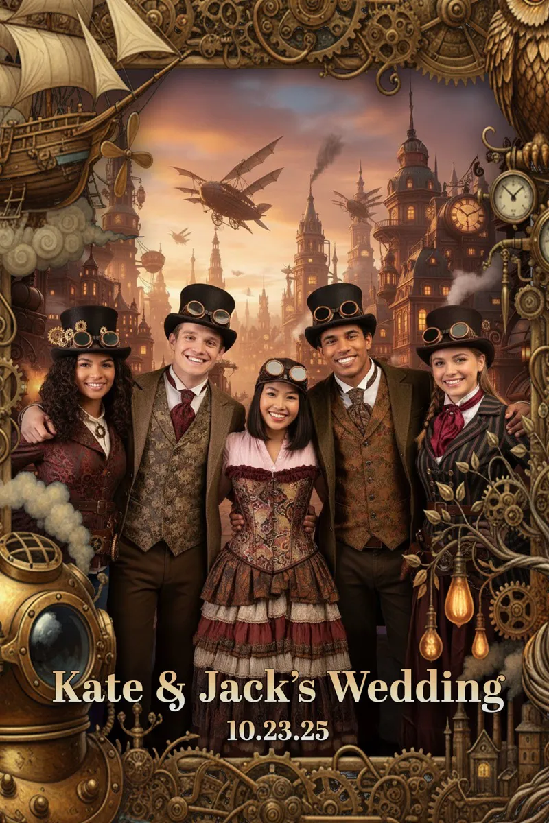 Portrait créé par IA — Groupe steampunk