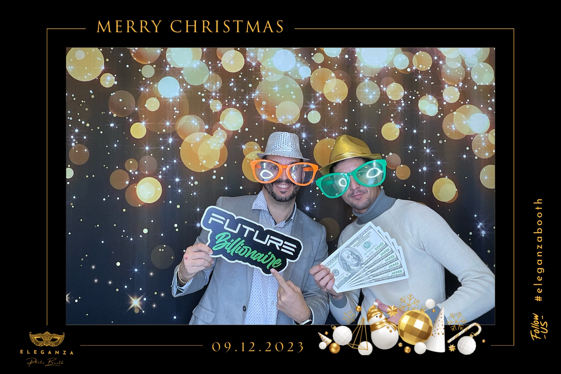 Cadre photo de Noël noir et or avec portrait d’invités